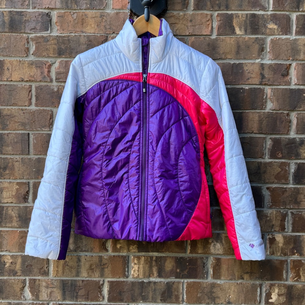 Obermeyer Girls Puffer Jacket Purple Pink White Full Zip Lightweight L 14/16